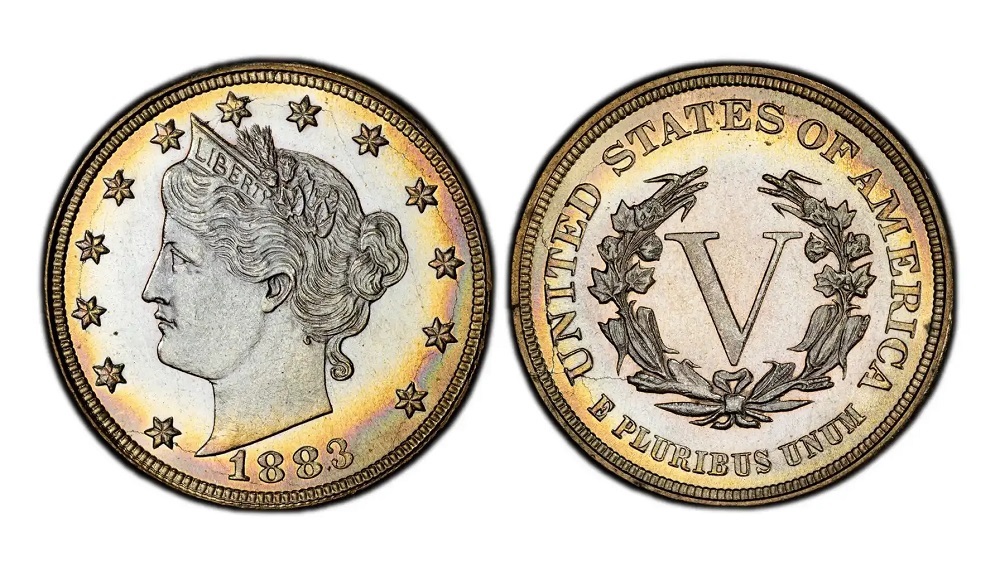 1899 Liberty nickel grading strip showing four condition tiers from Good to Mint State